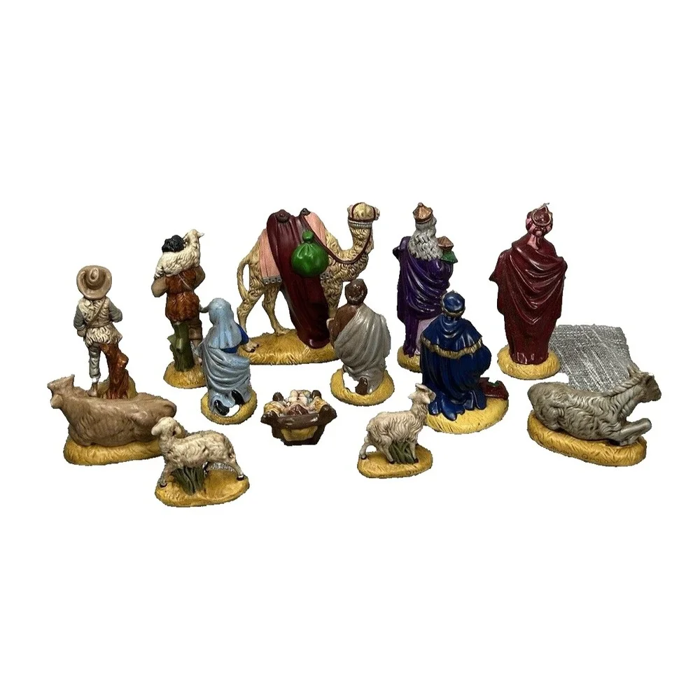 Vintage Nativity Set Atlantic Mold 13 Pc Hand Painted Ceramic Christmas Figurine